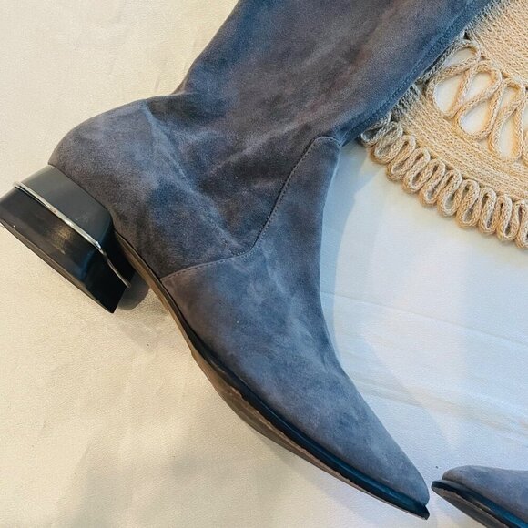 Tory Burch Over the Knee Suede Grey Flat Boots Size 10 - Picture 3 of 12
